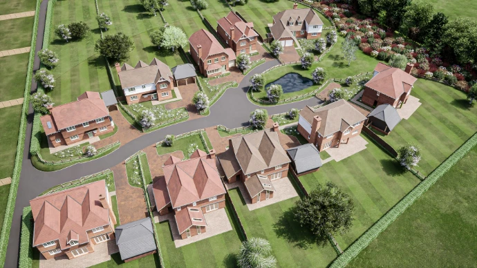 an aerial view of a lot of houses